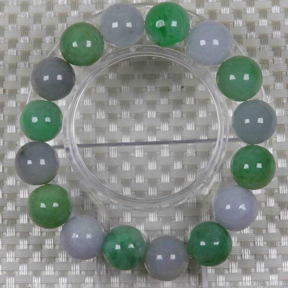 Certified Green/Lavend 100% Natural A Jade jadeite Φ13.5 mm Bead Bracelet Bangle - Picture 1 of 9